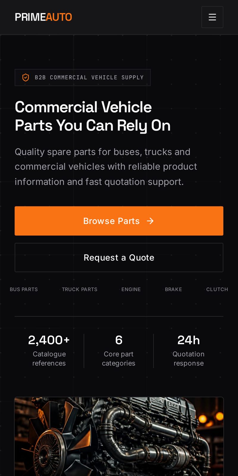 Prime Auto Parts automotive & parts website shown on a mobile phone screen
