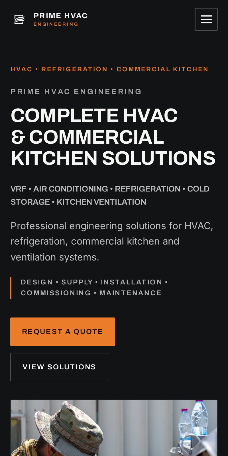 Prime HVAC Engineering hvac & engineering website shown on a mobile phone screen