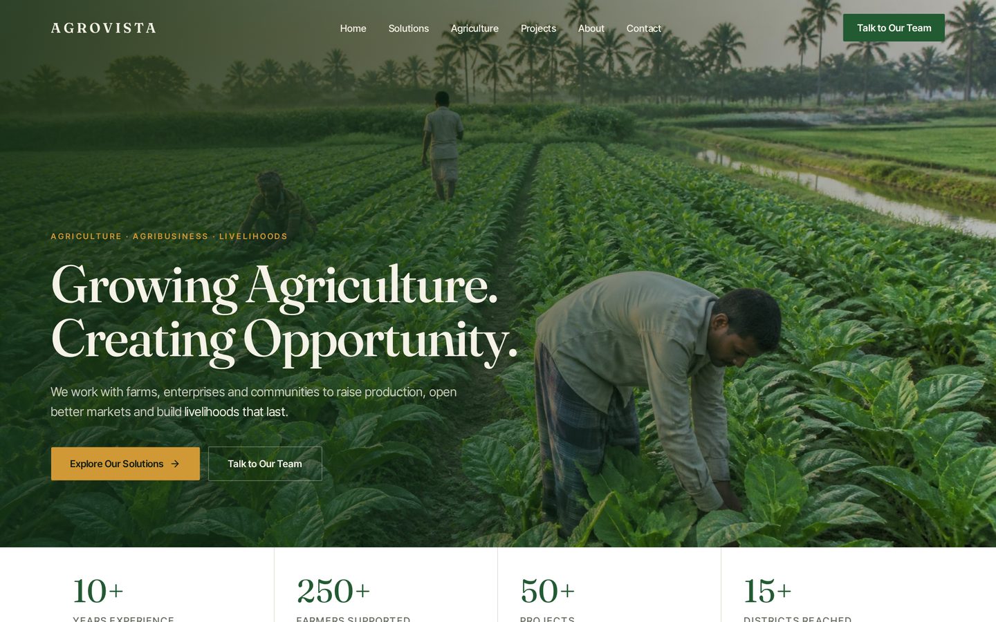 AGROVISTA, a agriculture & agribusiness website concept by Prime Digital Studio, shown on a desktop screen