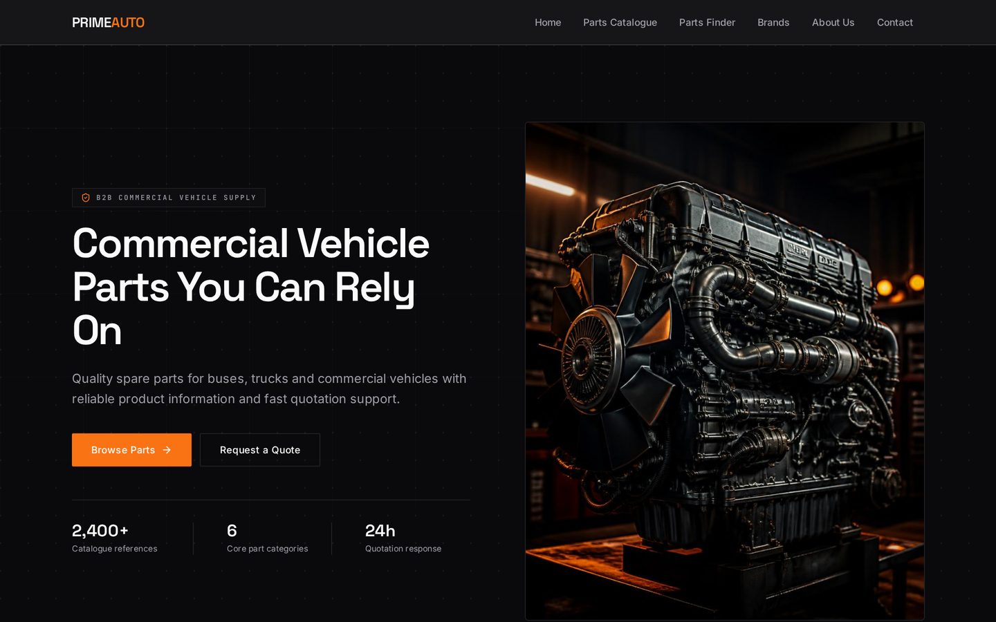 Prime Auto Parts, a automotive & parts website concept by Prime Digital Studio, shown on a desktop screen