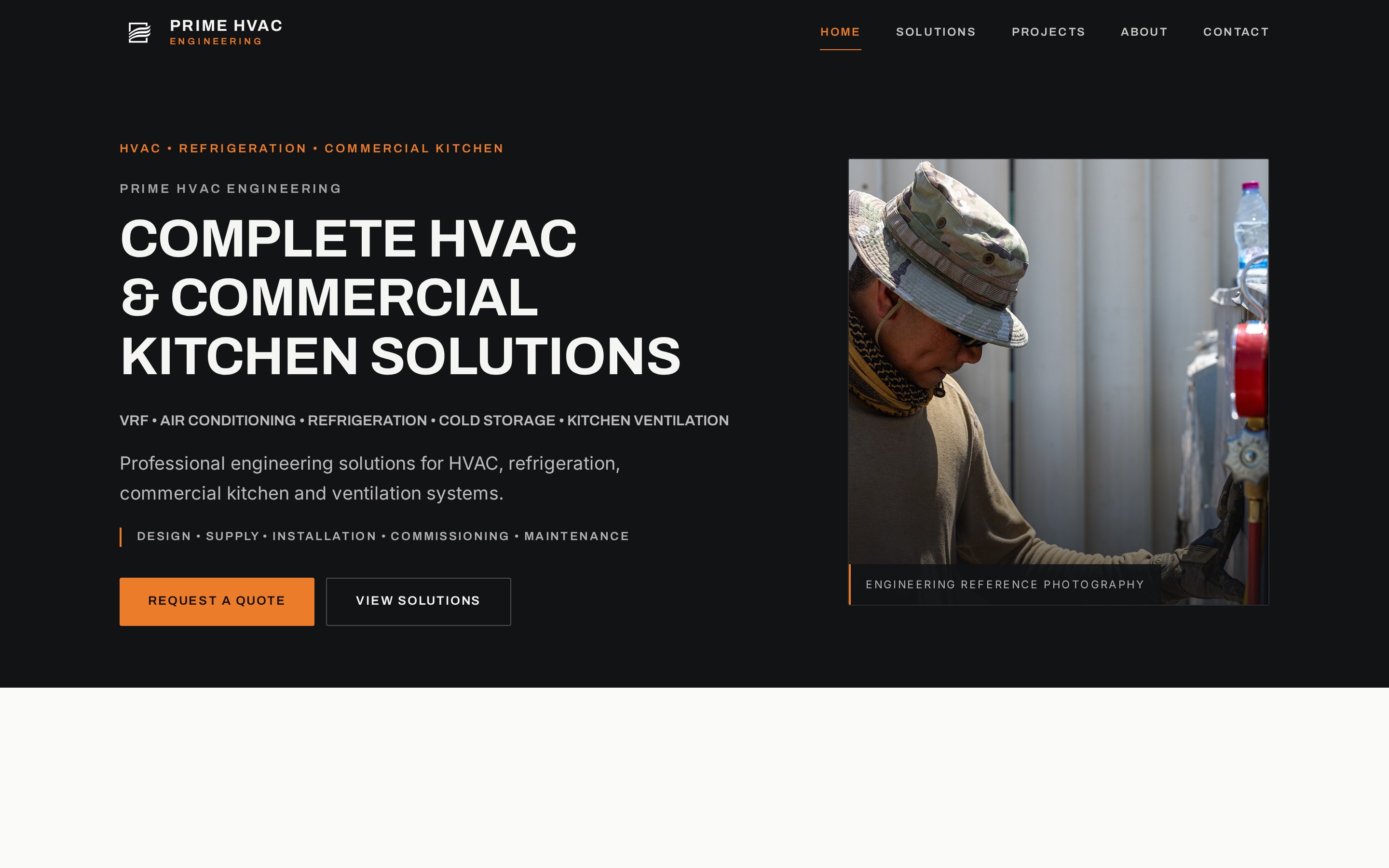 Prime HVAC Engineering, a hvac & engineering website concept by Prime Digital Studio, shown on a desktop screen